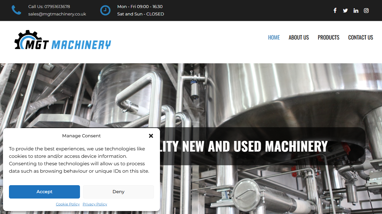 MGT Machinery website screenshot