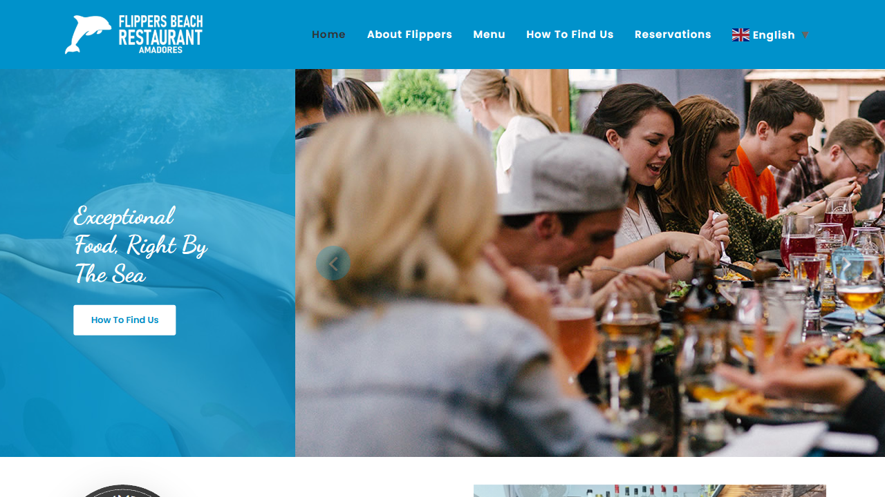 Flippers Beach Restaurant website screenshot