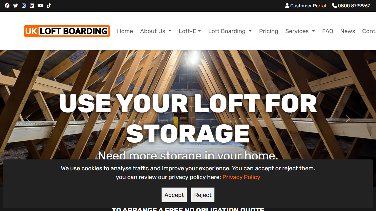 Loft Boarding website screenshot